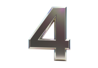 Isolated Number 4, Shiny Chrome Metallic Figure - Graphic Resource for Numerals, Design Elements