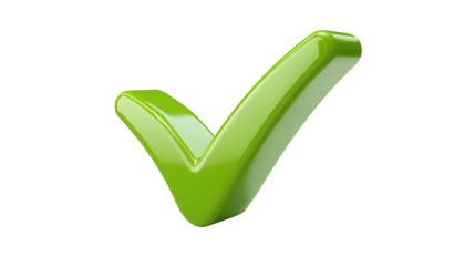 Green checkmark with brush stroke texture, hand-drawn style approval symbol with artistic flair, isolated on a transparent background