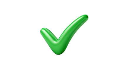 Green checkmark with brush stroke texture, hand-drawn style approval symbol with artistic flair, isolated on a transparent background