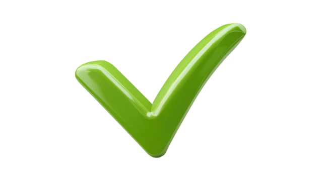 Green checkmark with brush stroke texture, hand-drawn style approval symbol with artistic flair, isolated on a transparent background