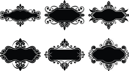 Vector art of collection of six ornate black frames