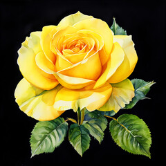 a beautiful lush, romantic flower. the yellow rose. Love, valentine's day. watercolor drawing. artificial intelligence generator, AI, neural network image. background for the design