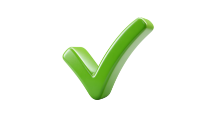 Green checkmark with brush stroke texture, hand-drawn style approval symbol with artistic flair, isolated on a transparent background