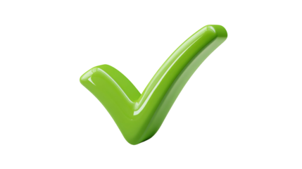 Green checkmark with brush stroke texture, hand-drawn style approval symbol with artistic flair, isolated on a transparent background