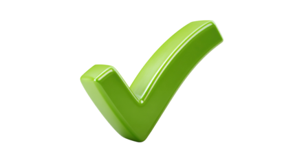 Green checkmark with brush stroke texture, hand-drawn style approval symbol with artistic flair, isolated on a transparent background