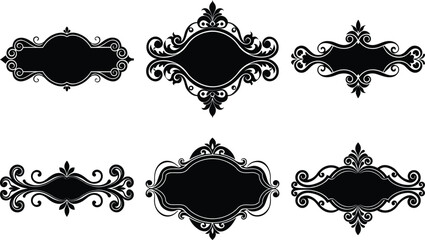 Vector art of collection of ornate black frames for decoration