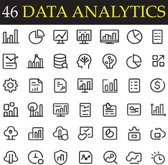 Fototapeta premium Market Research icon set collection. Data analytics, stock market, market analysis, data statistics, market growth icon. Simple glyph colour vector.