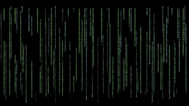 Abstract Digital Data Stream with Green Characters Falling - Technology, Cybersecurity, Programming Concept