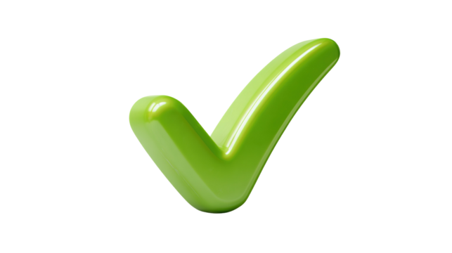 Green checkmark with brush stroke texture, hand-drawn style approval symbol with artistic flair, isolated on a transparent background