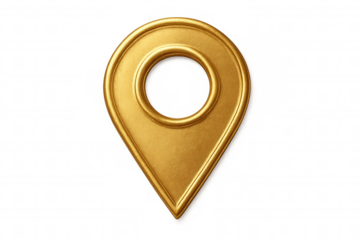 Golden map pin icon representing location, finding destination point, navigation, and global positioning system