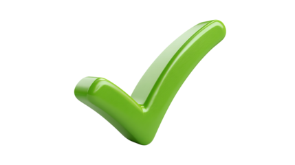 Green checkmark with brush stroke texture, hand-drawn style approval symbol with artistic flair, isolated on a transparent background