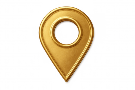 Golden map pin icon representing location, finding destination point, navigation, and global positioning system