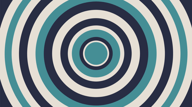 A concentric circle pattern with alternating teal navy and cream colors creating a retro vibe design look