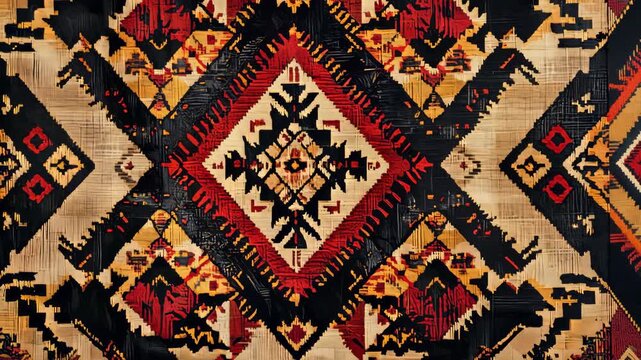 Vibrant geometric pattern transition displaying traditional rug motifs