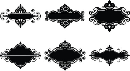 Vector art of set of six ornate black frames for graphic design