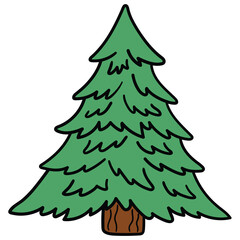 Hand-drawn cartoon evergreen fir tree on a white background.