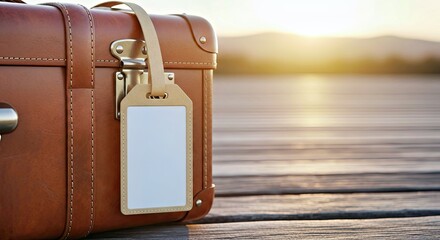 Blank Luggage Tag Mockup on a Vintage Suitcase with Golden Hour Backlight