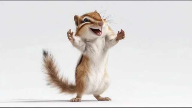 Funny Cute Chipmunk Standing and Dancing on White Background
