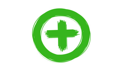 Green Brush Stroke Plus Symbol – Abstract Circle Icon PNG for Global Creative, Medical, and Design Projects
