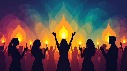 Fototapeta premium Infrared thermal imaging of human figures forming glowing diya patterns symbolizing invisible festival illumination