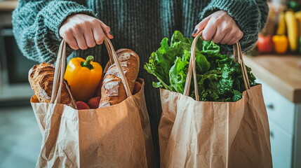 Sustainable Lifestyle with Reusable Grocery Bags and Fresh Market Produce