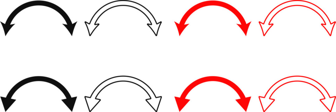 dual sided curve arrow icon set. Double headed curved arrow symbol.  Semicircular curved. Replaceable design. two side arrow icons
