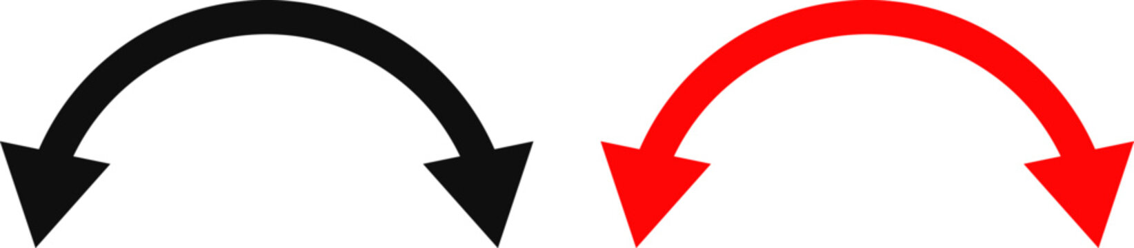dual sided curve arrow icon set. Double headed curved arrow symbol.  Semicircular curved. Replaceable design. two side arrow icons