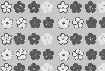 梅の花のシームレスパターン背景（和柄/正月/春/テキスタイル） モノクロ