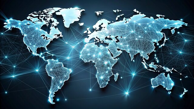 Global networking and international communication. World map as a symbol of the global network. 