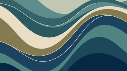 Abstract wavy lines in shades of blue, beige, and green colors