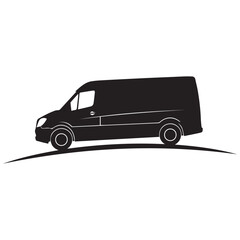 Sleek black van silhouette on a gentle slope