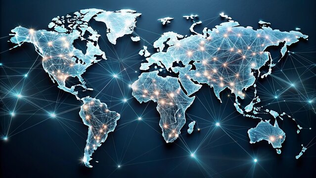 Global networking and international communication. World map as a symbol of the global network. 