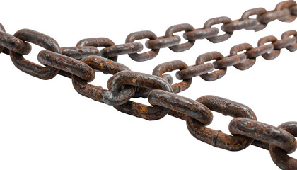 Obraz premium Close-up of weathered, rusty metal chains against a black background