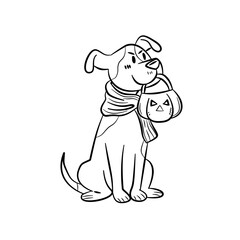 Dog Trick or Treat – Halloween Line Art Illustration