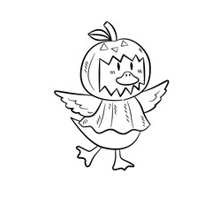 Cute Duck with Pumpkin Head – Halloween Line Art Illustration