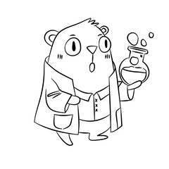 Fototapeta premium Cute Bear Scientist Holding Flask – Cartoon Line Art Illustration