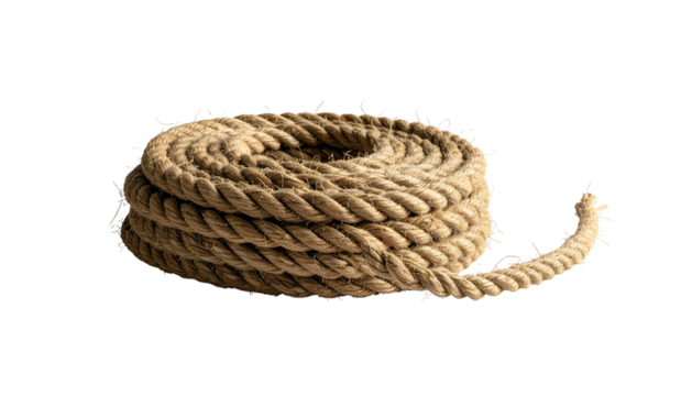 Coiled, thick, natural rope on a dark background