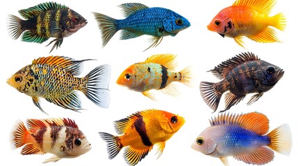 Colorful Freshwater Fish Collection in Various Species and Patterns