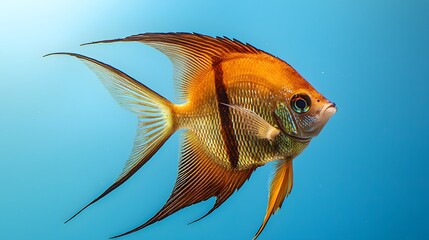 Vibrant Orange Fish with Graceful Fins Swimming in Clear Water