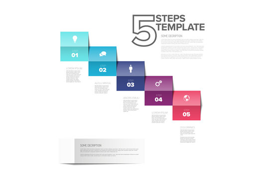5 Steps Infographic Template Layout with Colorful Boxes