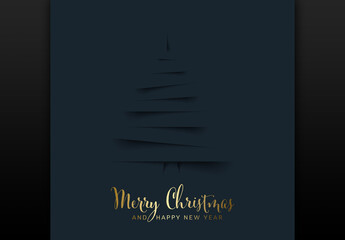 Minimalist Christmas Tree Design with Golden Merry Christmas Text
