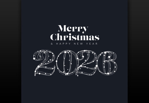 Merry Christmas & Happy New Year 2026 Festive Greeting Card