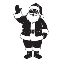 Black and White Santa Claus Vector Illustration Waving Hand Graphic