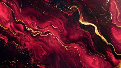 Dynamic red and gold marble fluid movement in abstract art design