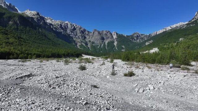 Aerial view of the Albanian Alps and Valbon&euml; Valley in northern Albania