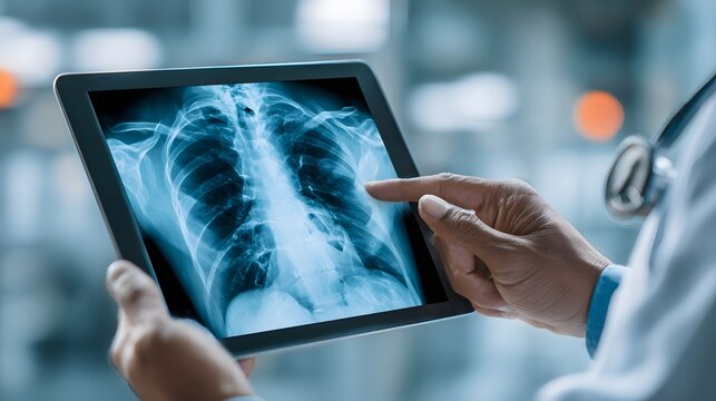Doctor Reviewing X-Ray Image on Digital Tablet 
