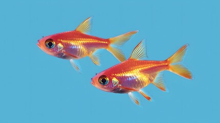 Obraz premium Bright Red Fish Swiming in Clear Water Underneath Blue Background