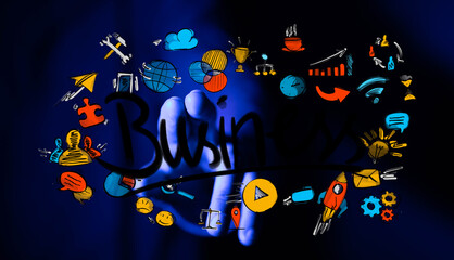 Creative business concept with hand drawing. Ideas, success, and vision shown in a futuristic way. Teamwork, innovation, and strategy.