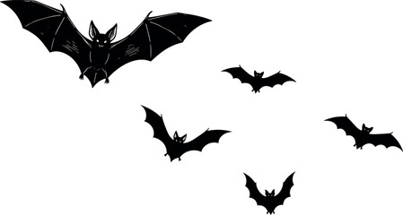 Fototapeta premium A flock of bats flying in the night sky, illustrating a spooky Halloween theme