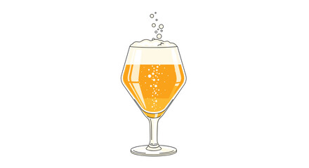 A refreshing beverage with a rich golden hue and frothy white head. .